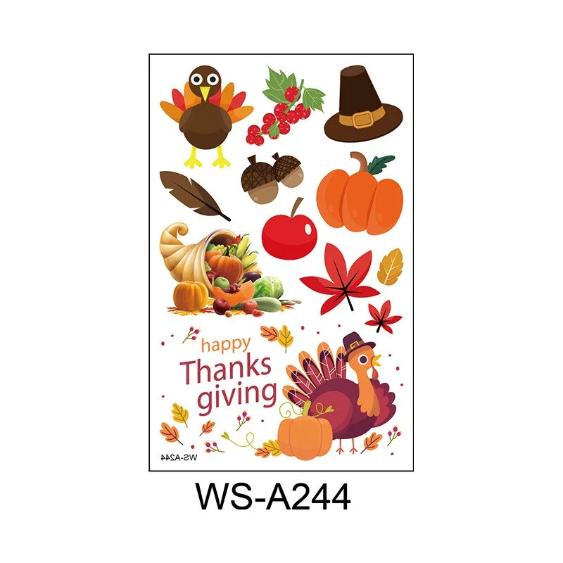Thanksgiving Day Pumpkin With Maple Leaf Fruit Tattoo Stickers Fake Tattoos Paste on Face Arm Leg for Body Art Sticker