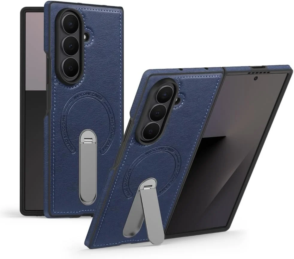 360 Rotae Kickstand Leather Case for Samsung Galaxy Z Fold 7 6 5 4 3 5G Magnetic Heavy Duty Cover, Military Shockproof Cases 