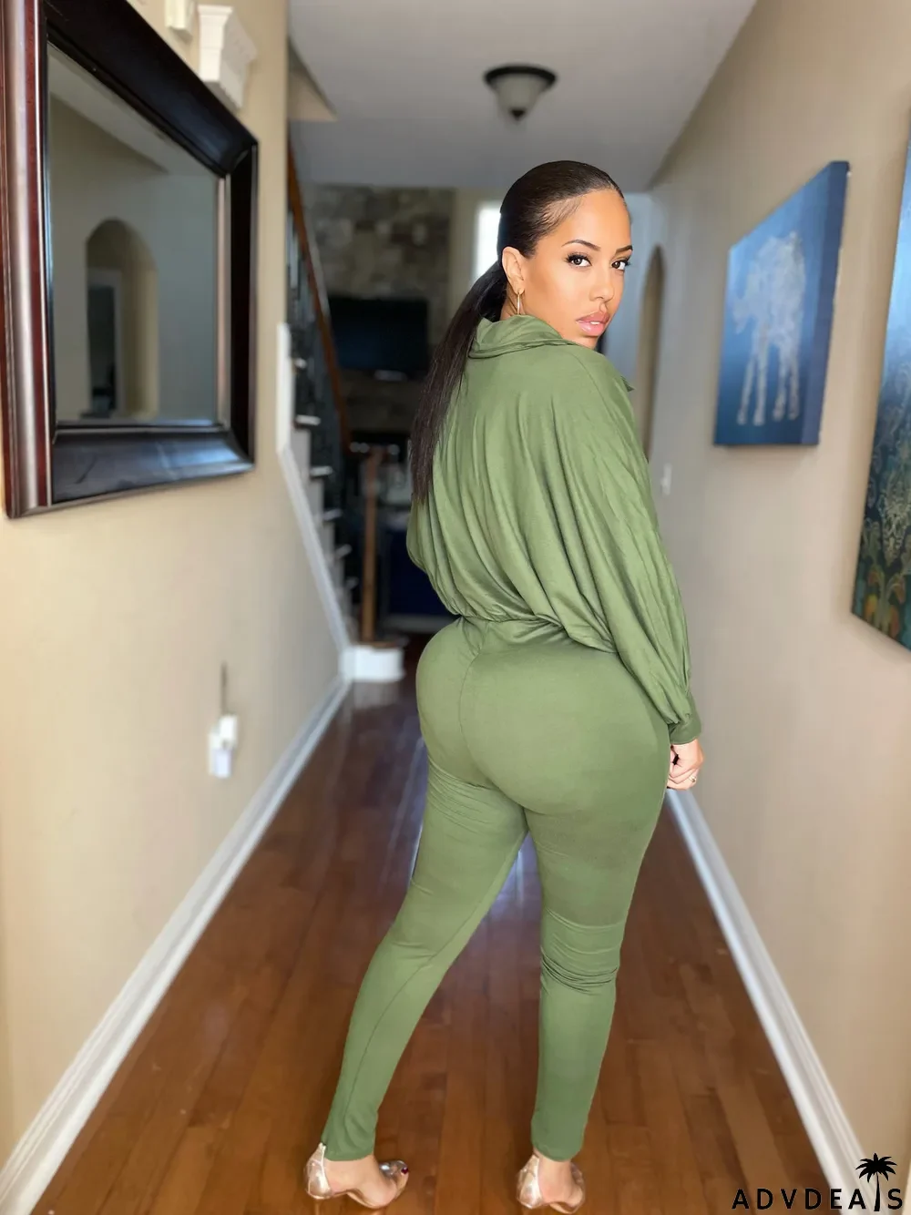 Plus Size Fashion Solid Color Zipper Jumpsuit