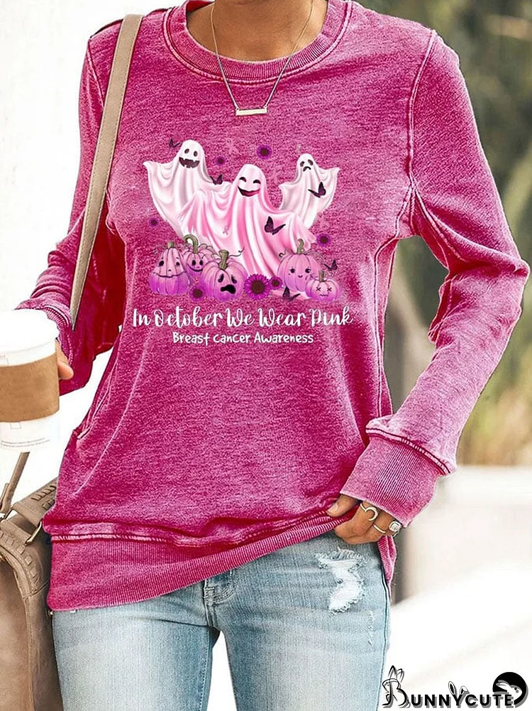 Women's In October We Wear Pink Breast cancer Awareness Printed Sweatshirt