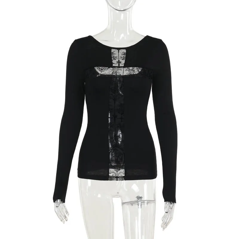 Grunge Cross Wide Neck Mesh Top
