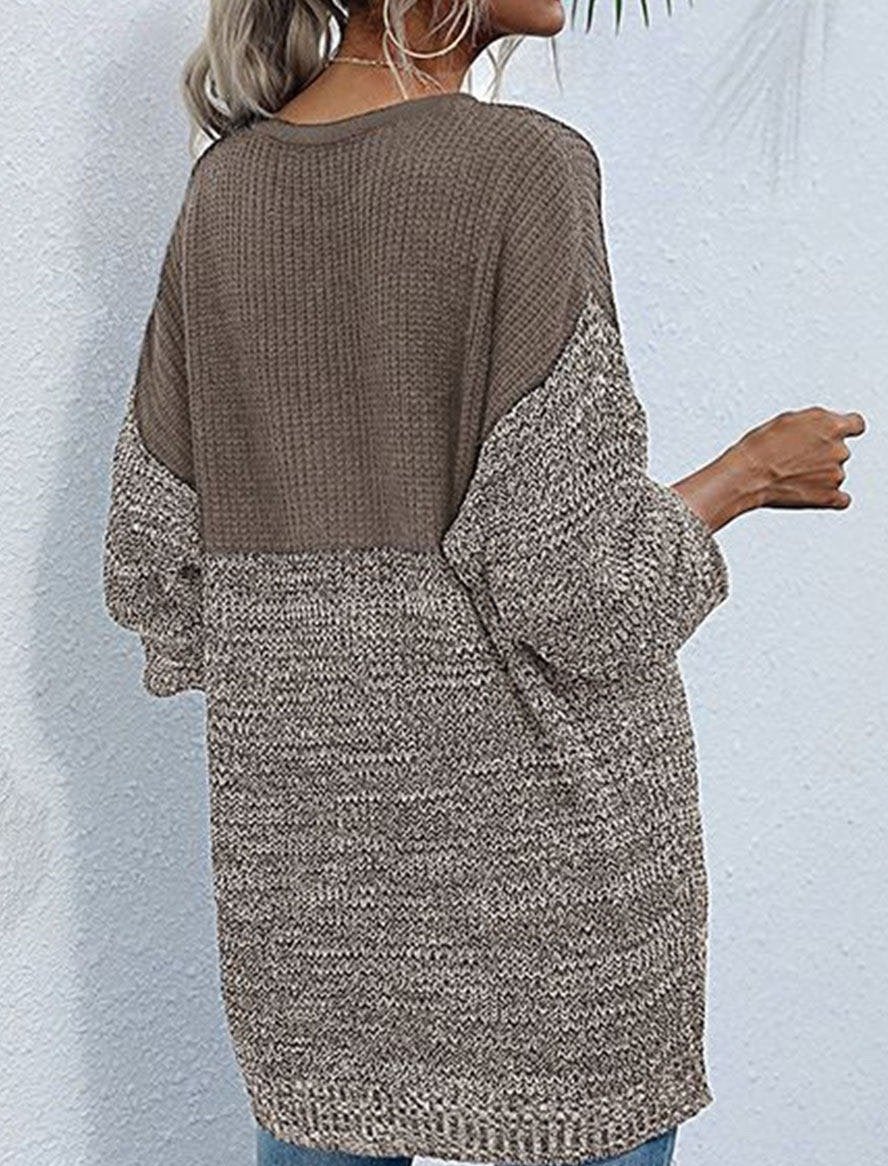 Fashion Color Matching Round Neck Loose Long Sleeve Casual Pullover | EGEMISS