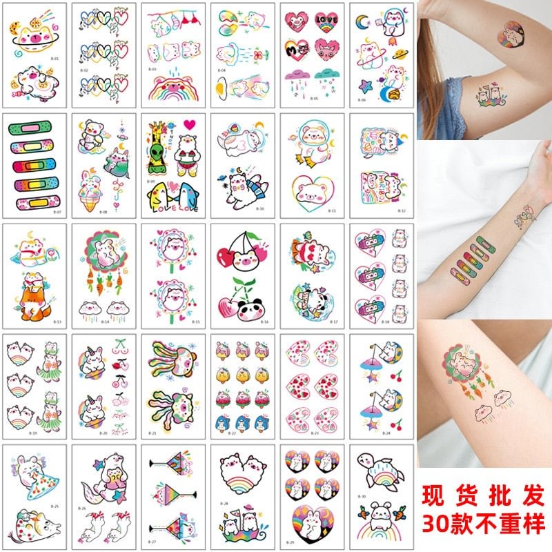 Colorful Cartoon Temporary Tattoo Girls Cute Small Fake Tattos for Arm Face Wrist Body Art Waterproof Decal Tatuajes Temporales