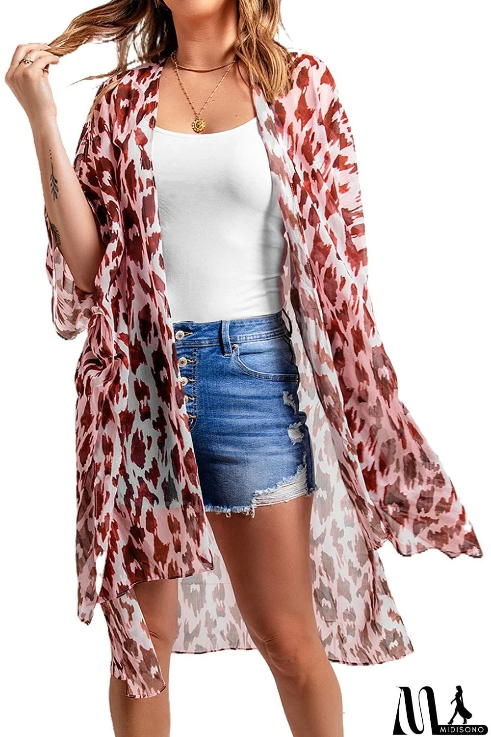 MidiSono - Pink Animal Print Kimono