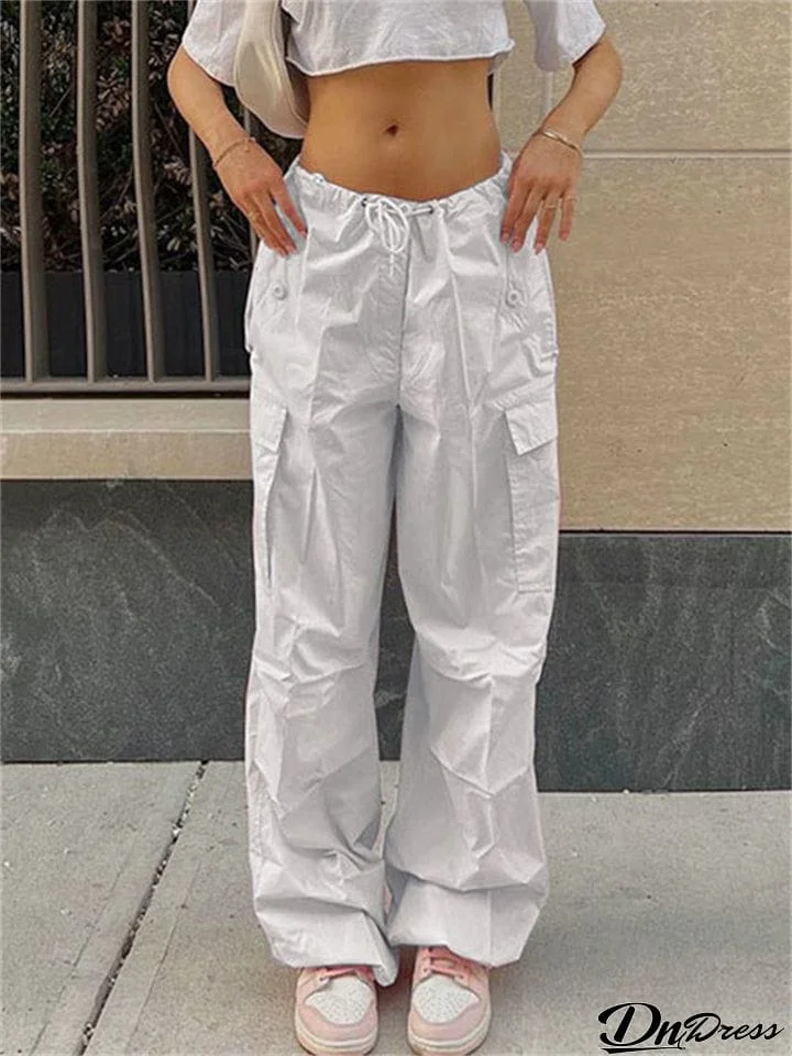Women's Summer Solid Color Drawstring Street Pockets Cargo Pants