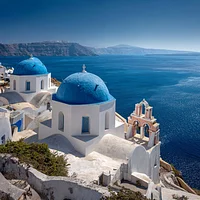 Santorini Blue Dome View - Diamond Painting