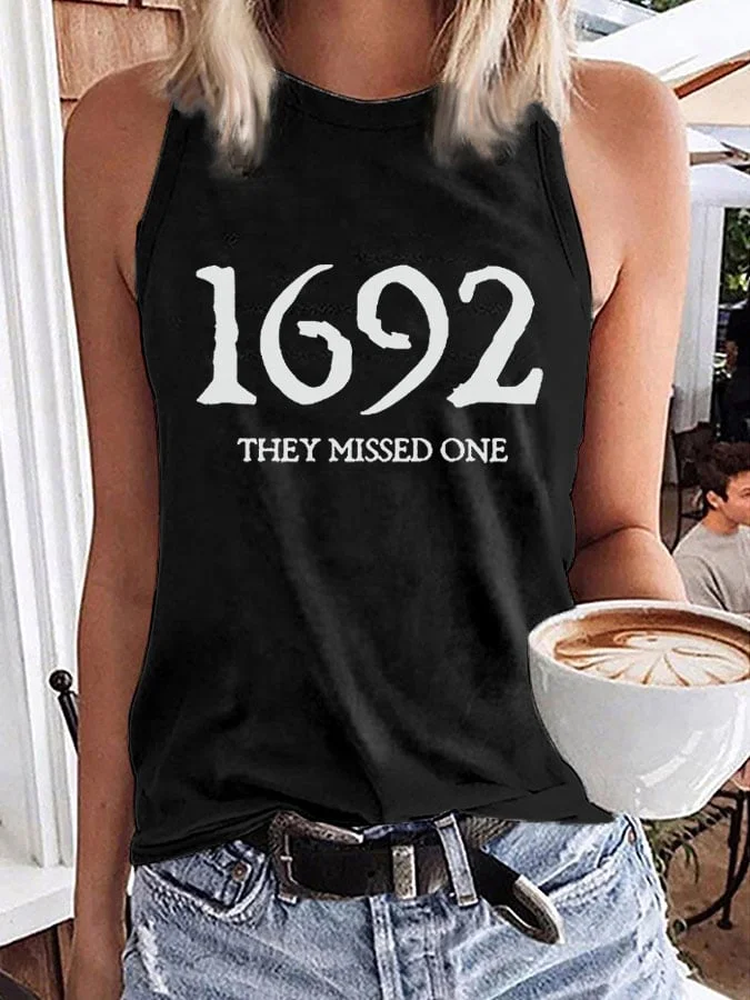 Women's 1692 They Missed One Salem Witch Print Sleeveless T-Shirt socialshop