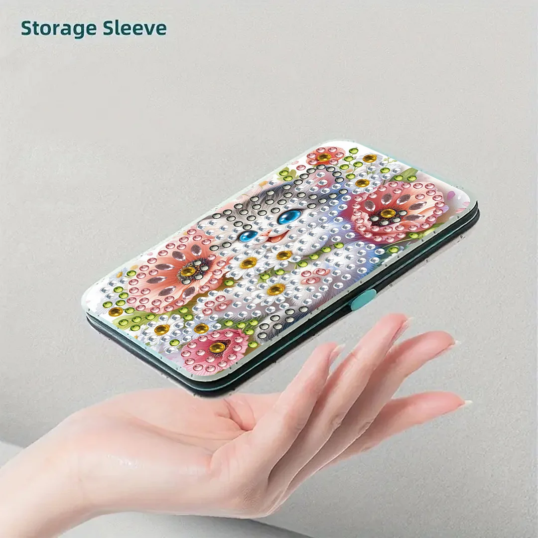 Cat Flower Diamond Painting Nail Art Bag Set Includes 7 Professional Tools