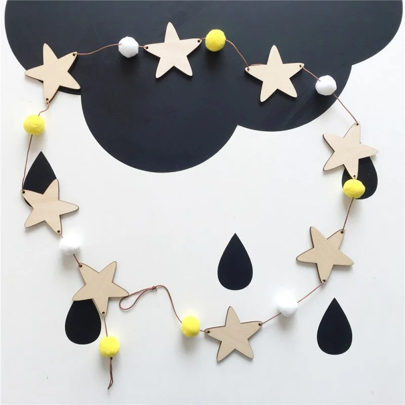 Nordic Wooden Star Garlands String For Kids Room Decoration Hanging Wall Ornaments Girls Gifts Nursery Decor Banners Photo Props