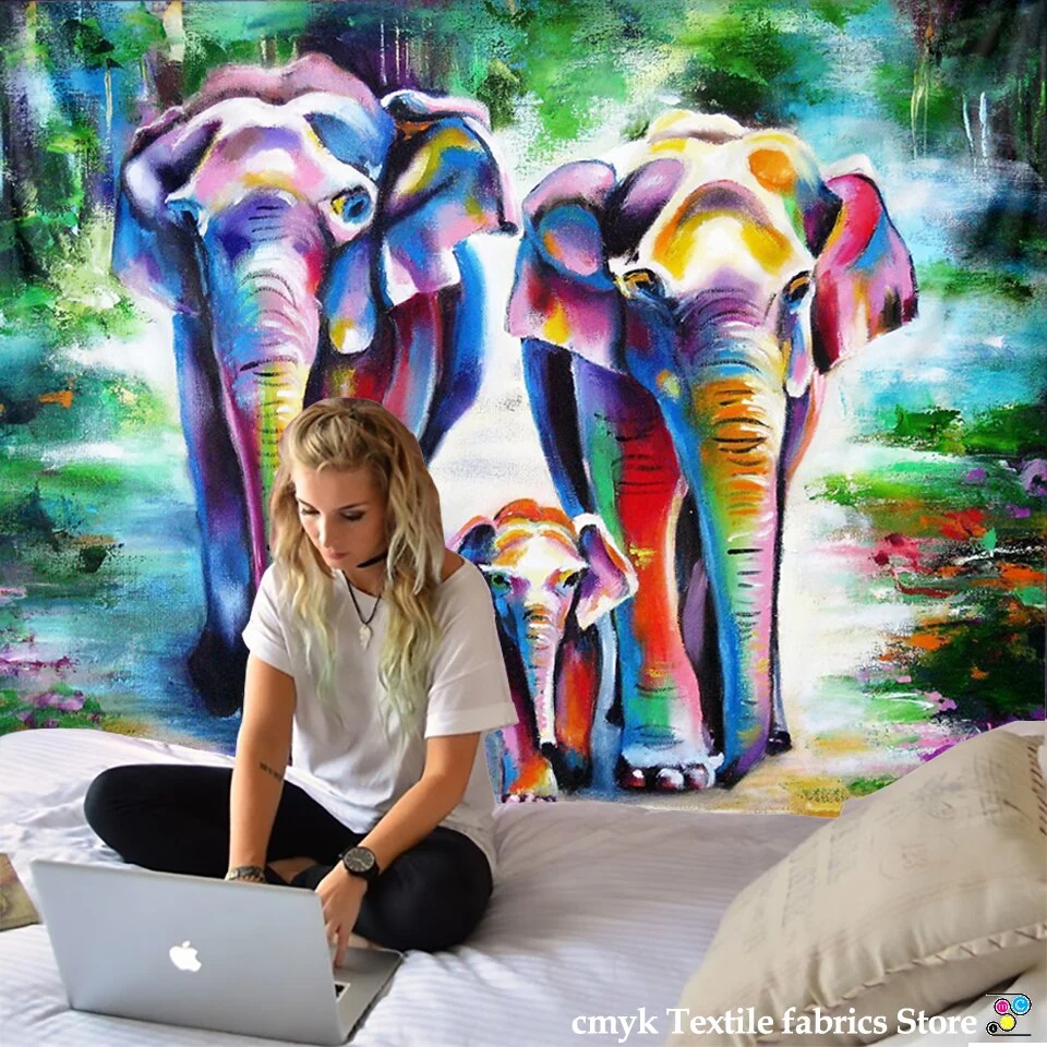 BeddingOutlet Elephant Tapestry Wall Hanging Animal Wall Carpet Twin Hippie Tapestry Bohemian Hippy Home Decor Bedspread Sheet