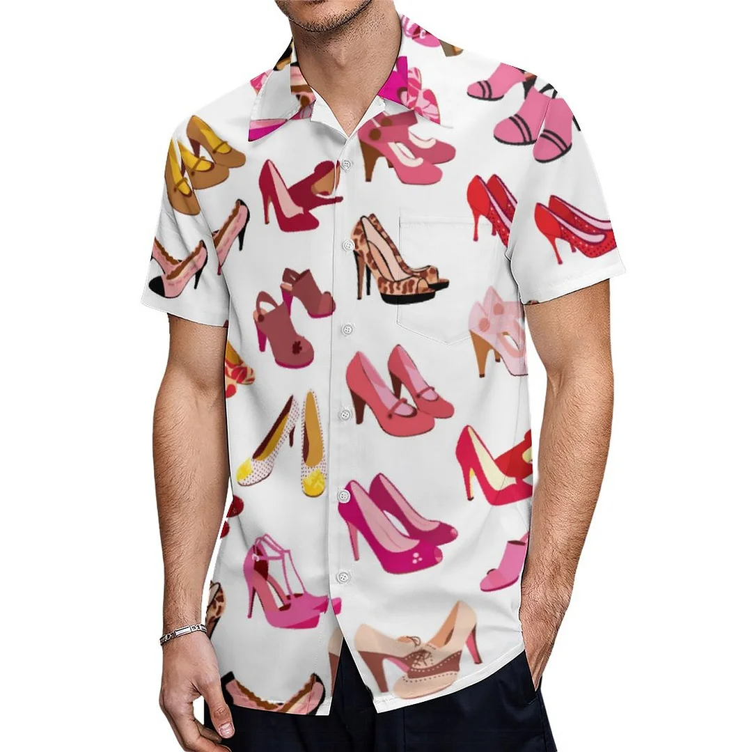 Short Sleeve Red High Heals Shoe Fashion Hawaiian Shirt Mens Button Down Plus Size Tropical Hawaii Beach Shirts