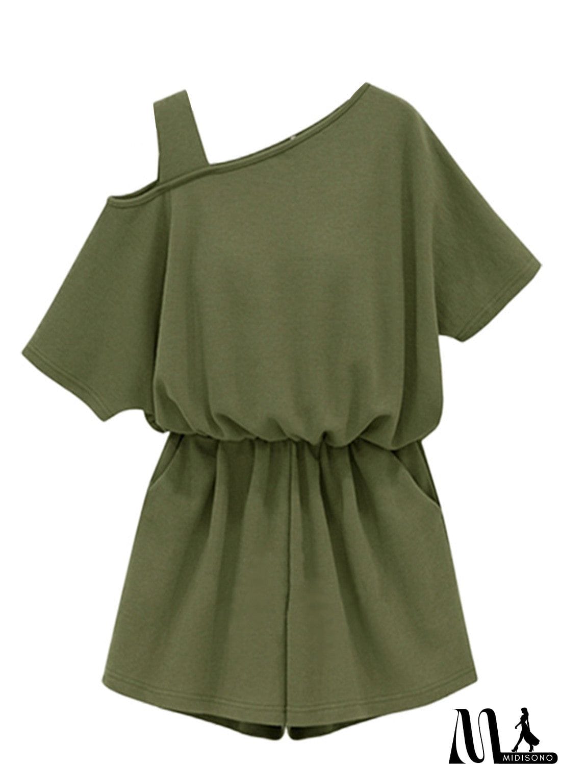 MidiSono - off One Shoulder Short Sleeve Solid Romper