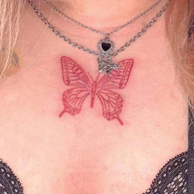 Red Butterfly Temporary Tattoos Waterproof Colorful Arm Wrist Chest Fake Tatto Stickers For Women Grils Flash Decals Tatoos