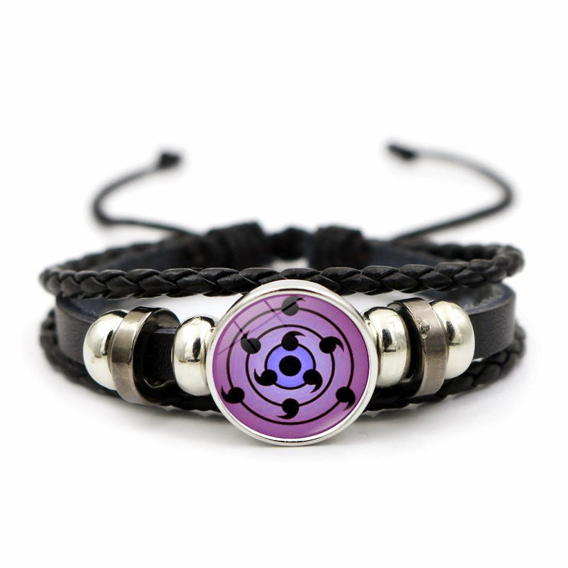 Naruto Sharingan Leather Bracelet For Men And Women Students Woven Bracelet Animation Kaleidoscope Hand Jewelry
