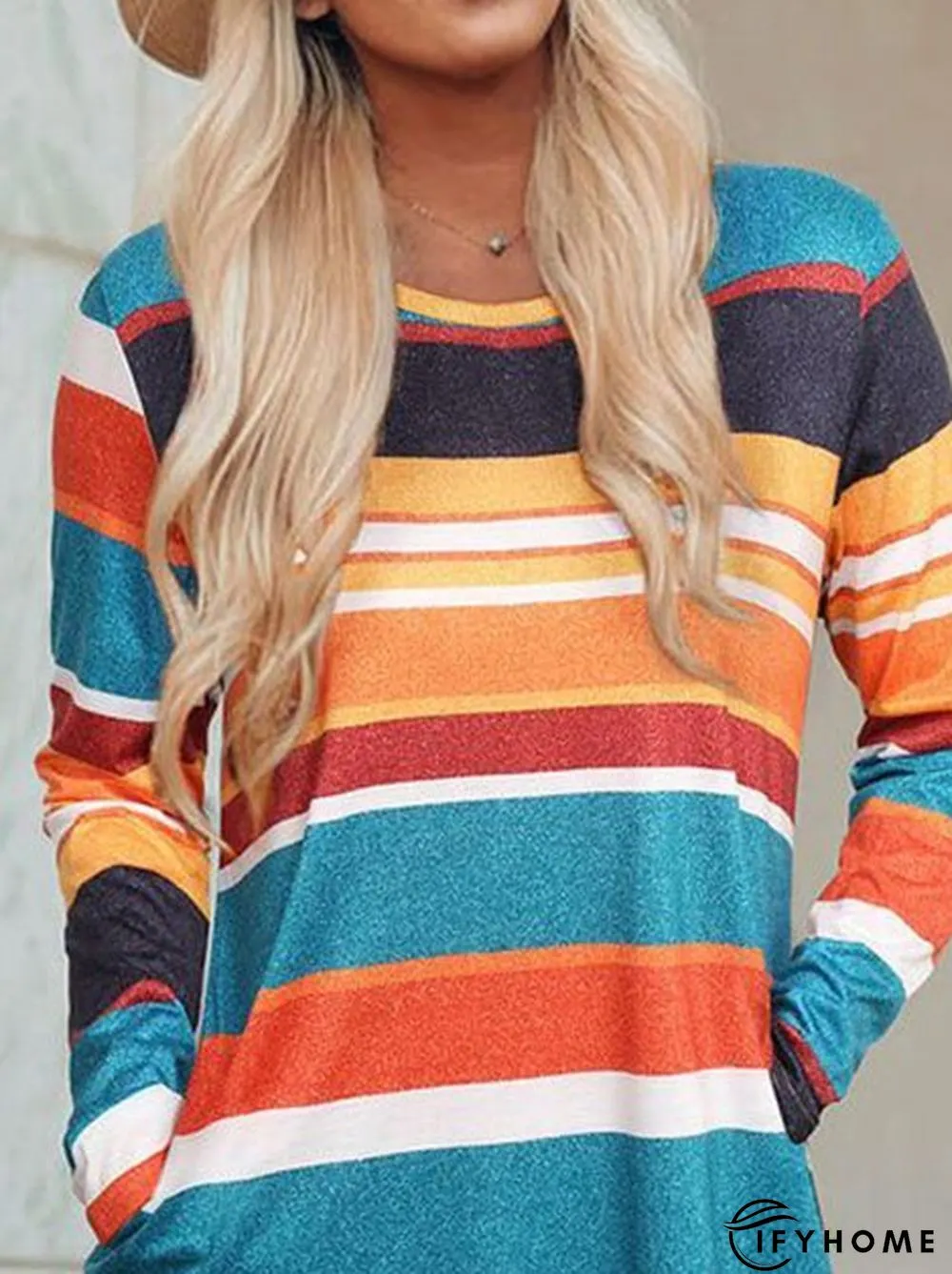 Crew Neck Vintage Pockets Long Sleeve Knitting Dress | IFYHOME