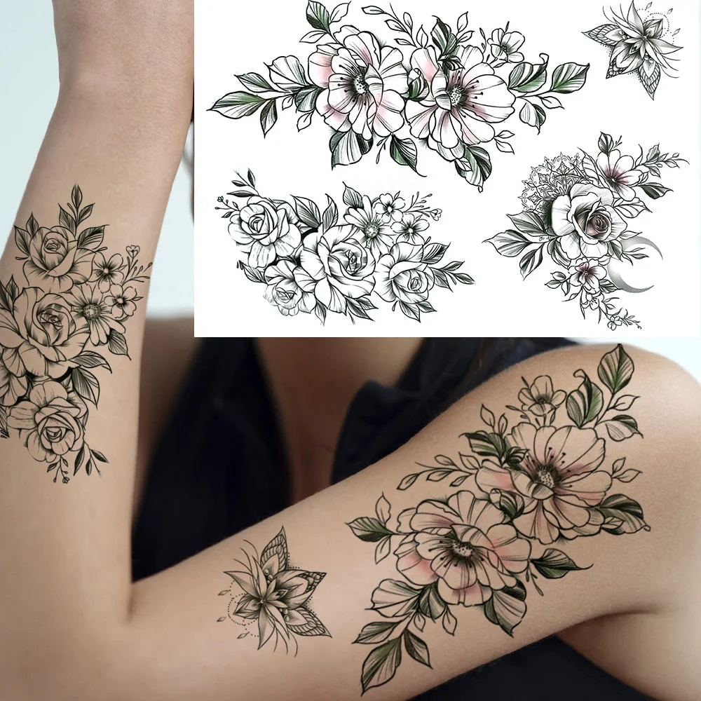 Watercolor Feather Bird Temporary Tattoos For Women Girls Clever Owl Hummingbirds Flower Tattoo Sticker Fake Tatoos Geometric