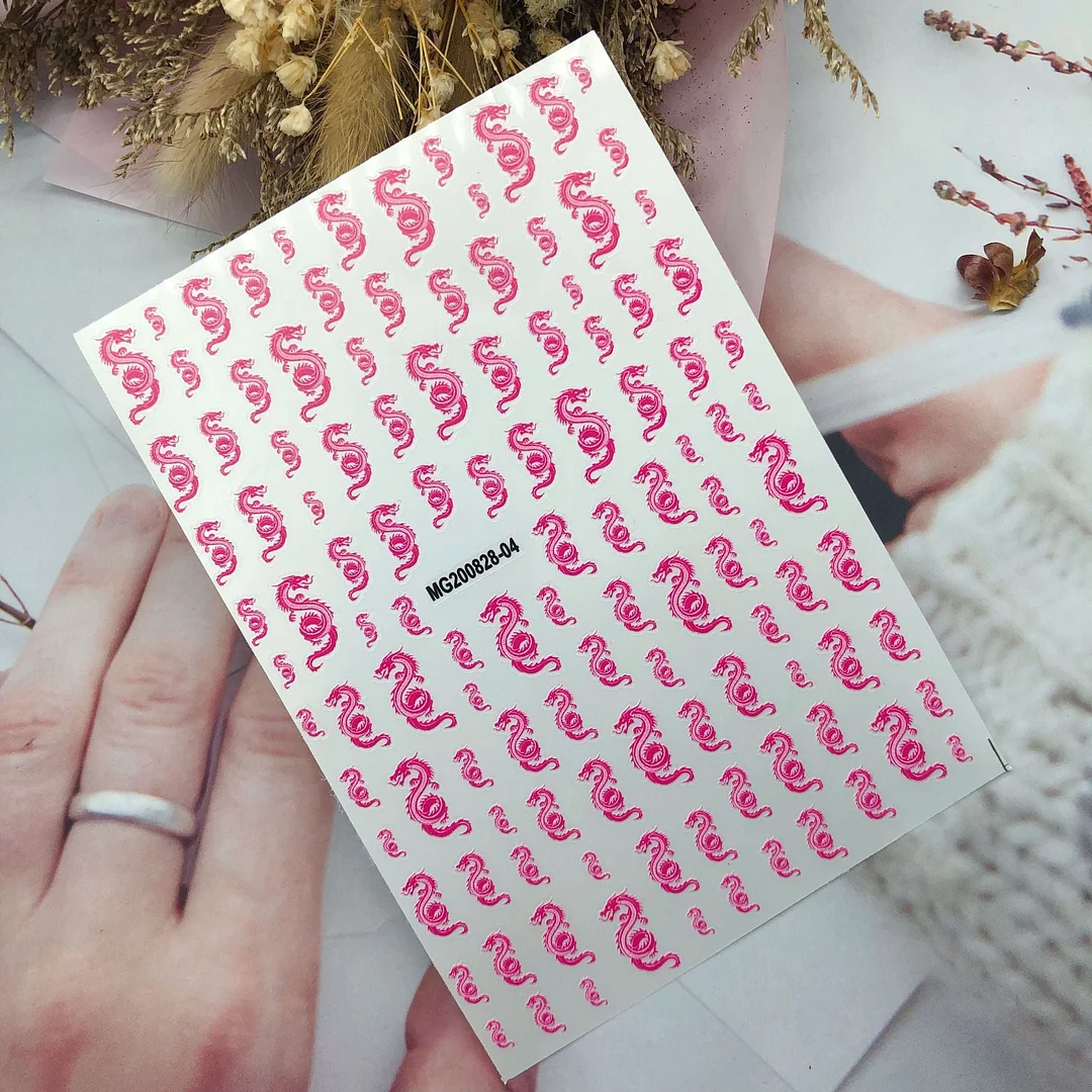 3D Chinese Red Black Dragon Manicure Decor Stickers Snake Nail Sticker DIY Self Adhesive Nail Decals Acrylic Nail Art Decoration-Nail Inspo