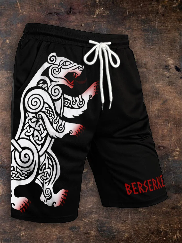 Broswear Men's Berserker Celtic Bear Graphic Drawstring Shorts