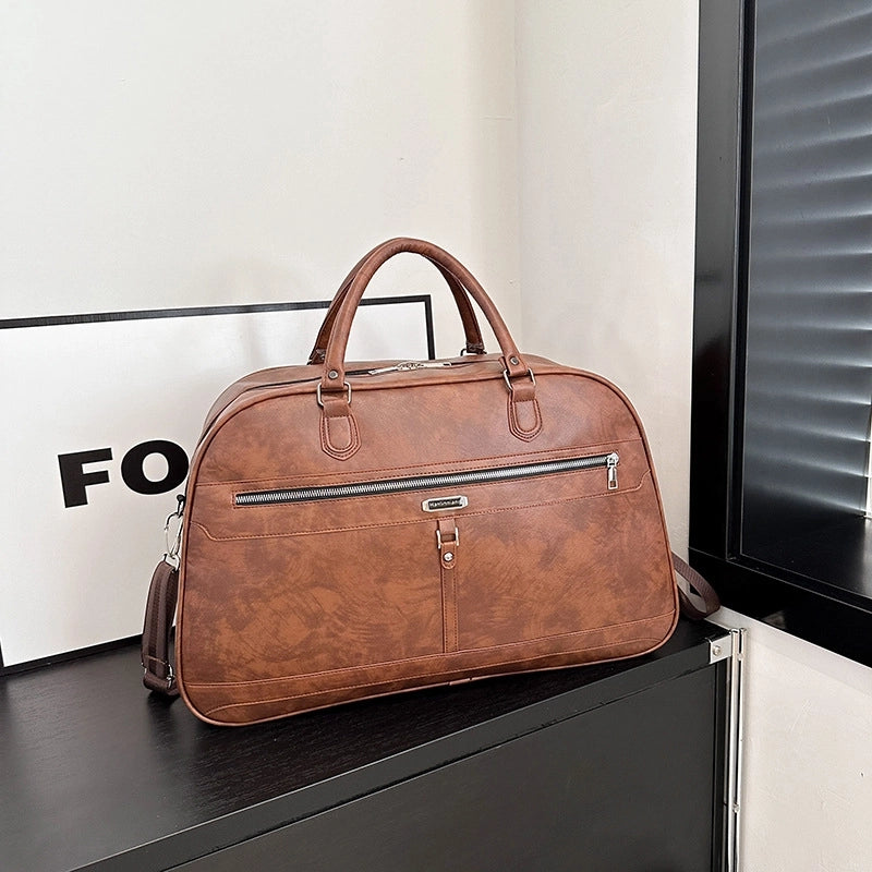 Unisex Pu Leather Solid Color Vintage Style Classic Style Oval Zipper Travel Bag