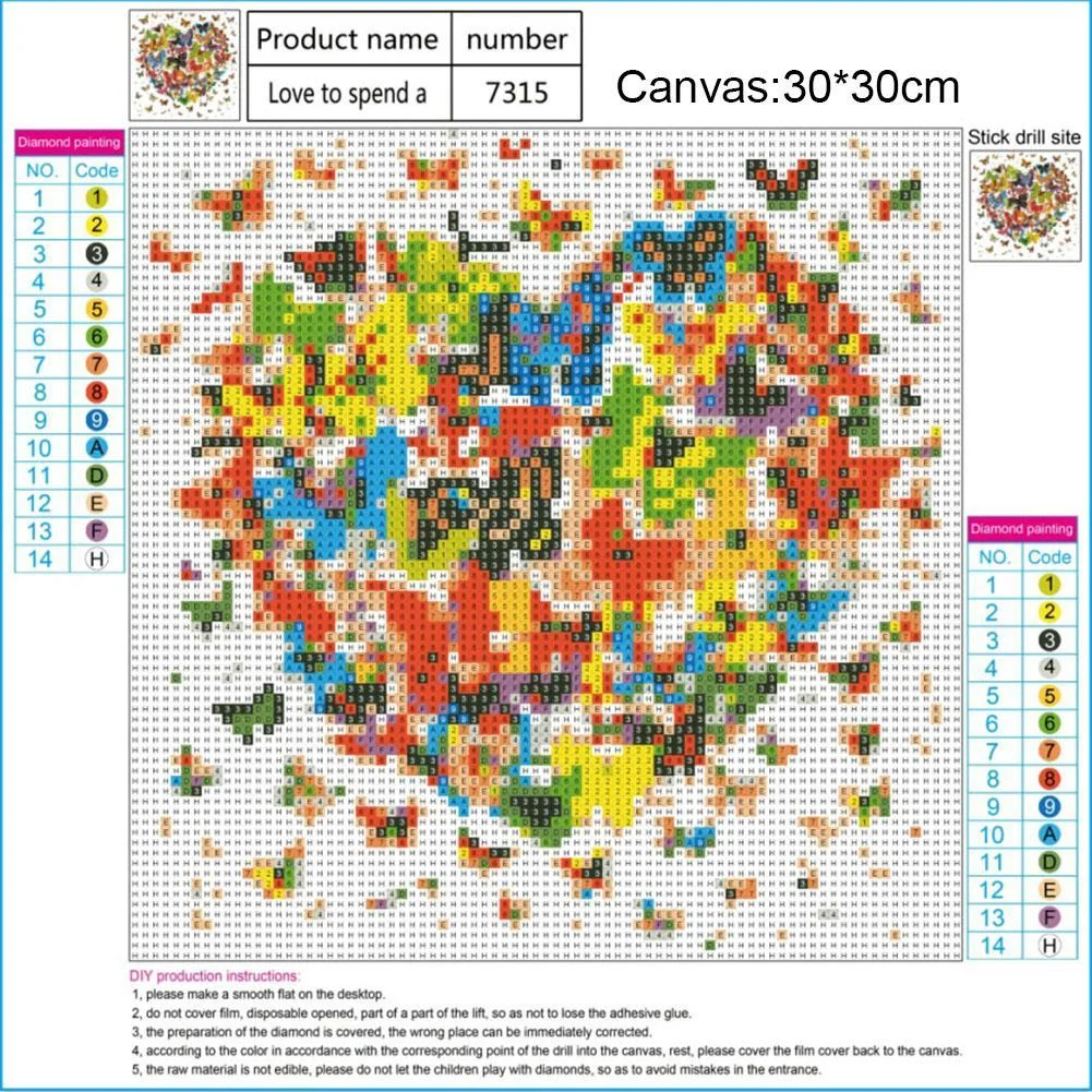 Diamond Painting - Full Round Drill - Butterfly Heart(30*30cm)