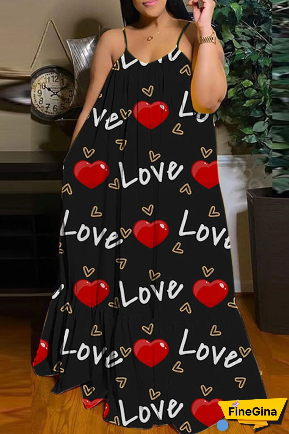 Black Brown Casual Street Print Patchwork Spaghetti Strap Sling Dress Dresses