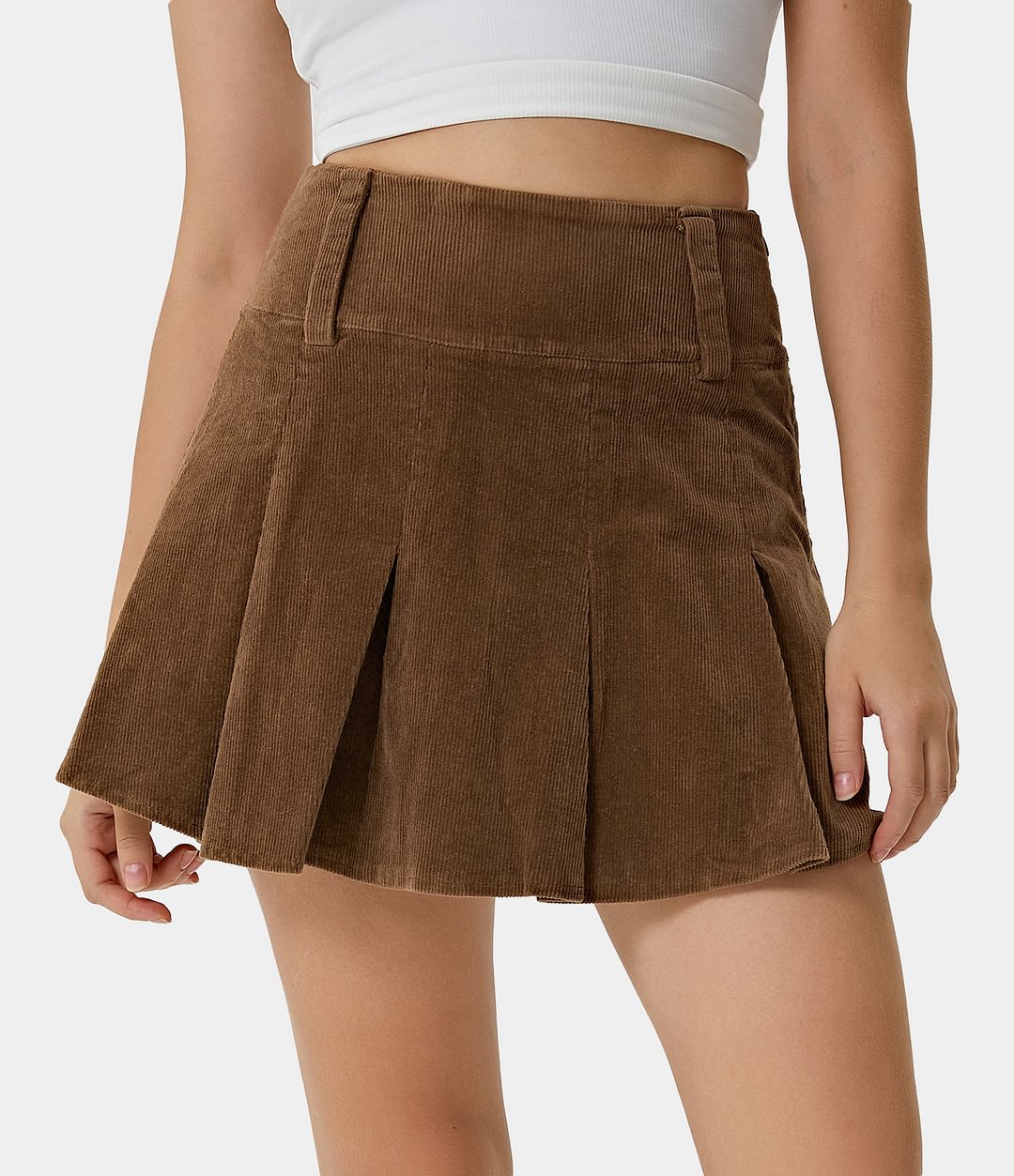 Everyday High Waisted 2-in-1 Corduroy A Line Pleated Skirt