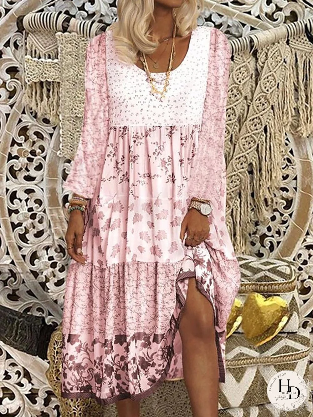 Floral Printed Long Sleeves Sweet Boho Dresses