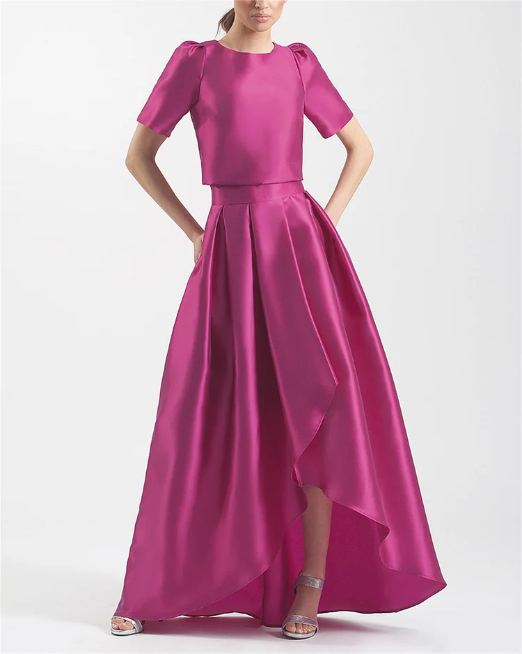 Women's Round Neck Short Sleeve Solid Color Dress