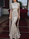 Mermaid Embroidered Stand Collar Irregularity Long Sleeves Evening Dress