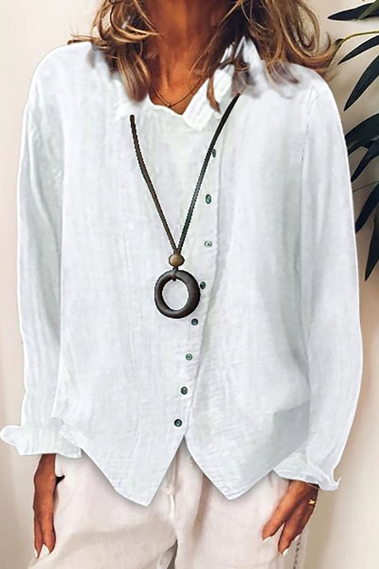 Irregular Button Down Linen Long Sleeve Shirt