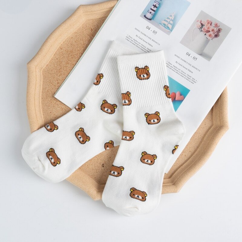 2021 New Cartoon Women's Breathable Cotton Socks Cute Bear Lovely Animal Pattern Girl Sock Combed of Pure Cotton Female Socks