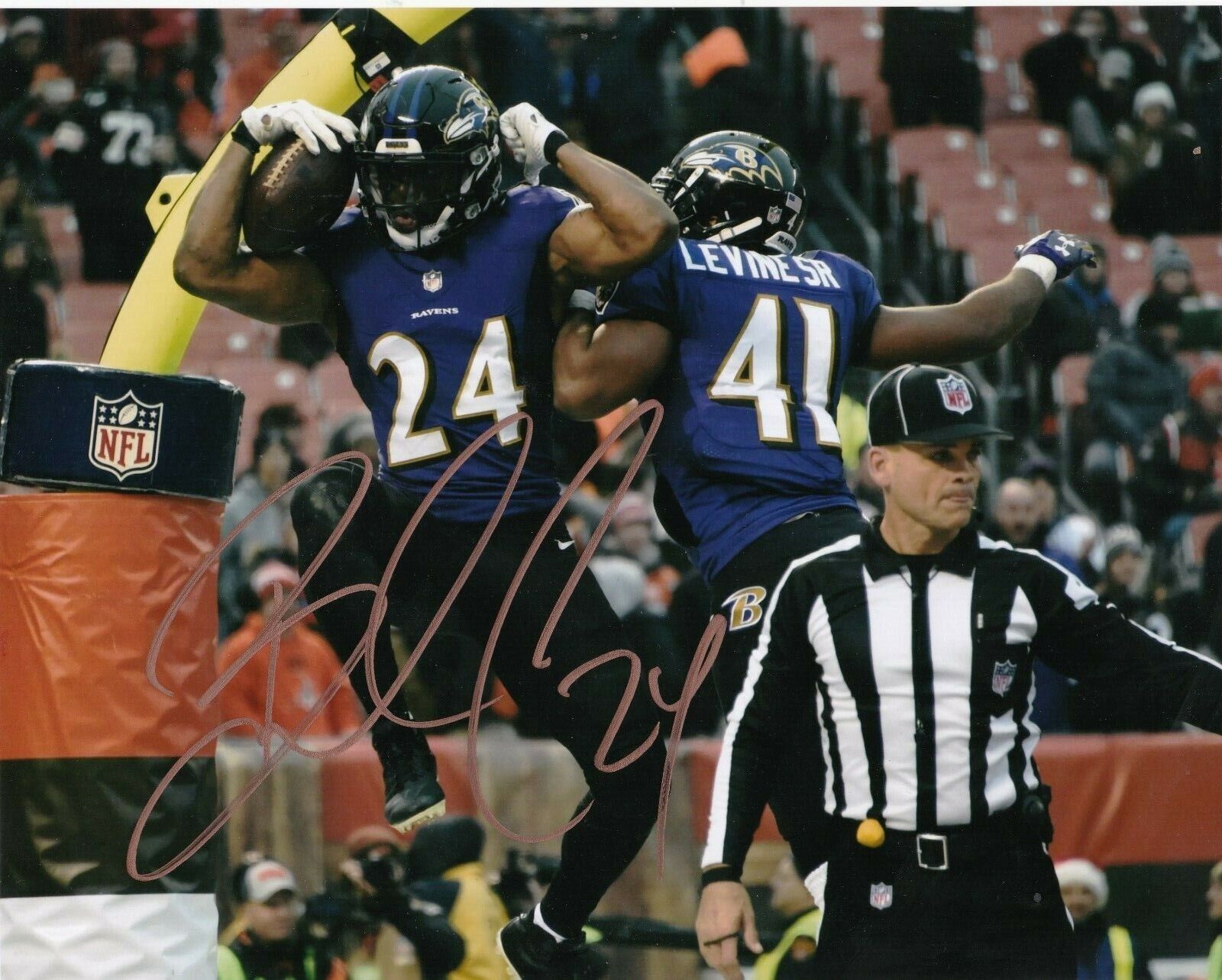 BRANDON CARR BALTIMORE RAVENS ACTION SIGNED 8X10