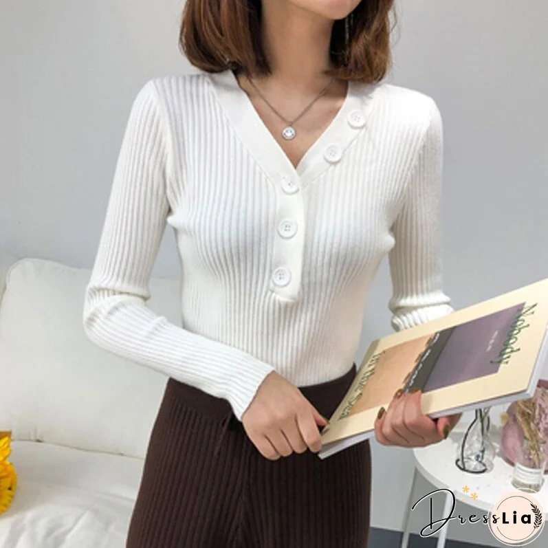 Christmas Gift Sweet Sweater Cardigan Women Long Sleeve Sweaters Solid 10 Colors V-neck Button Autumn and Winter Gentle Women's Knitwear 10807
