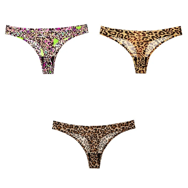 3 Pcs Leopard Sexy Underwear Female Panties Woman Thongs T-back Soft G-string Seamless Print Foral Camouflage New 2021 BANNIROU