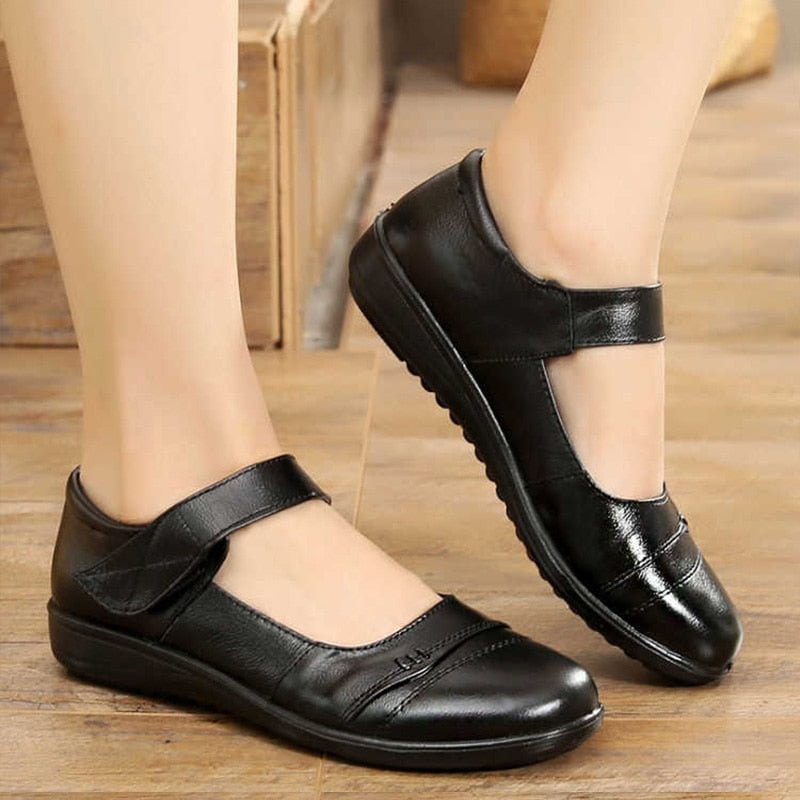 Flat Shoes Women Genuine Leather Flats Casual Shoes Female Leather Shoes Size 35-42 Solid Black Flats Woman Autumn Shoes 2021