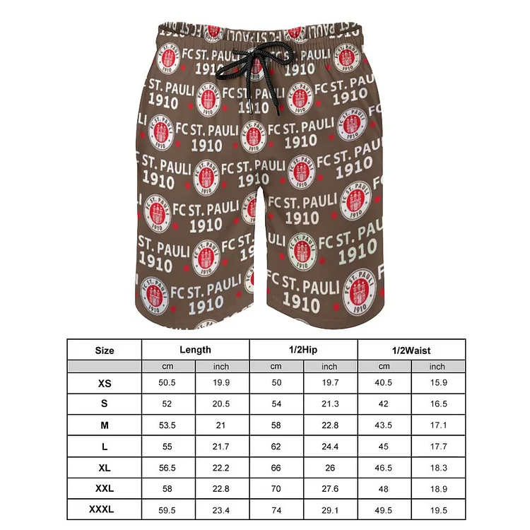 FC St. Pauli Herren Badehose Schnelltrocknende Strandshorts Mit Tasche Kordelzug Shorts