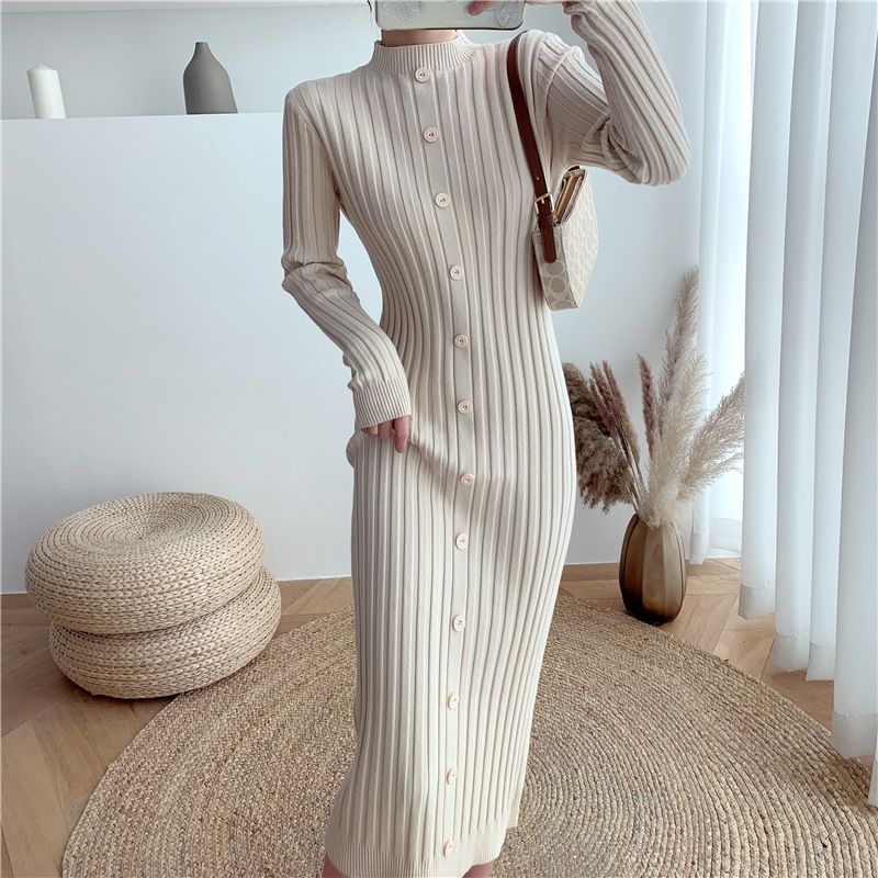 Rotimia Winter French-style niche half-high collar knitted dress