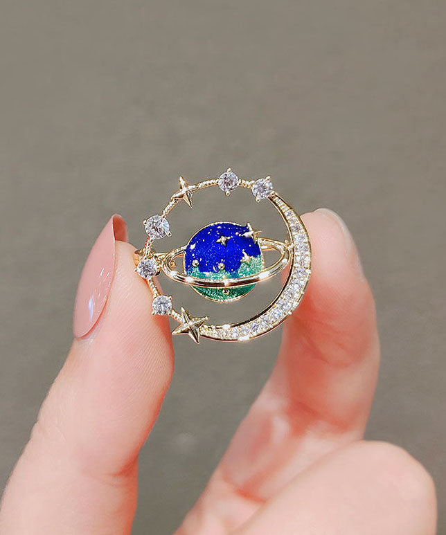 VCSHOES Blue Alloy Zircon Planet Brooches