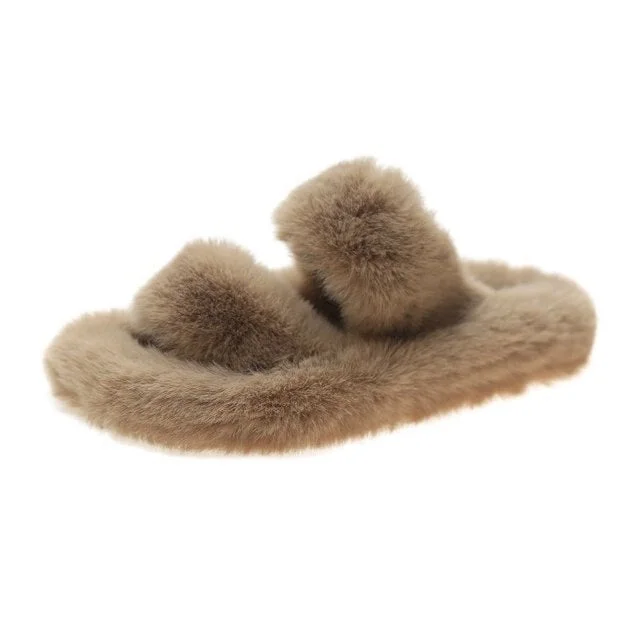 Winter Women Slippers Faux Fur Home Cozy Furry Slides Comfortable Open Toe Designer Fluffy Black Plush Warm House Women Shoes