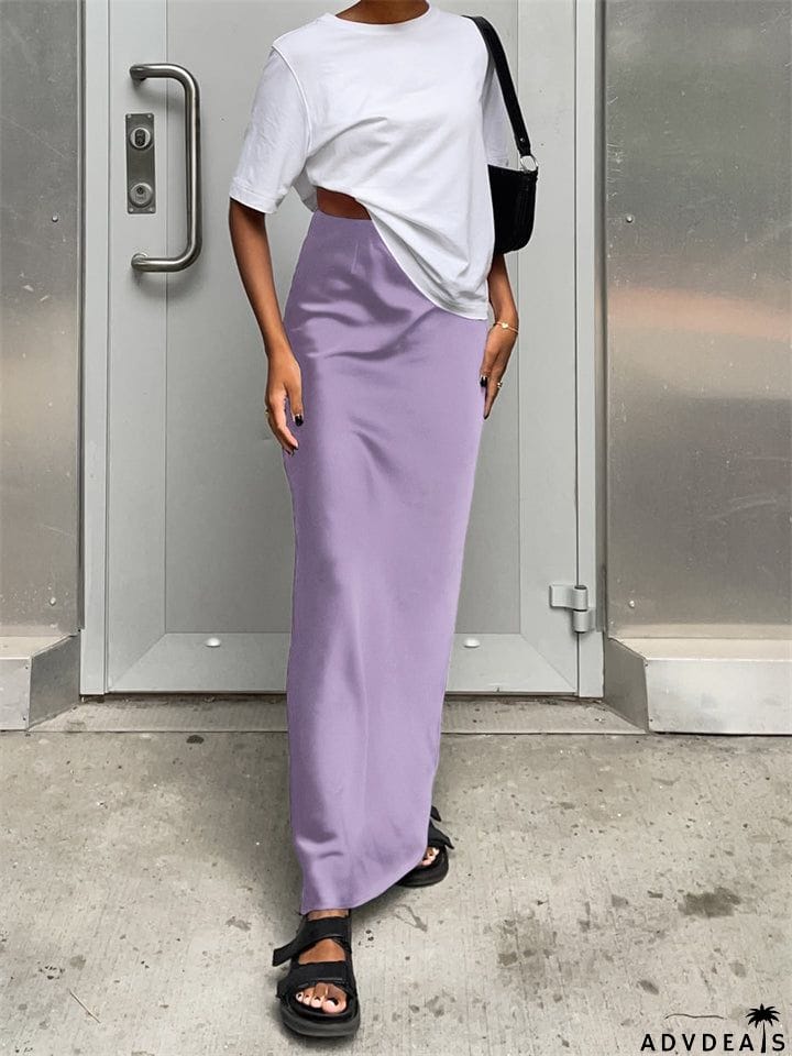 Sleek French Style High-waisted Maxi Skirts for Women