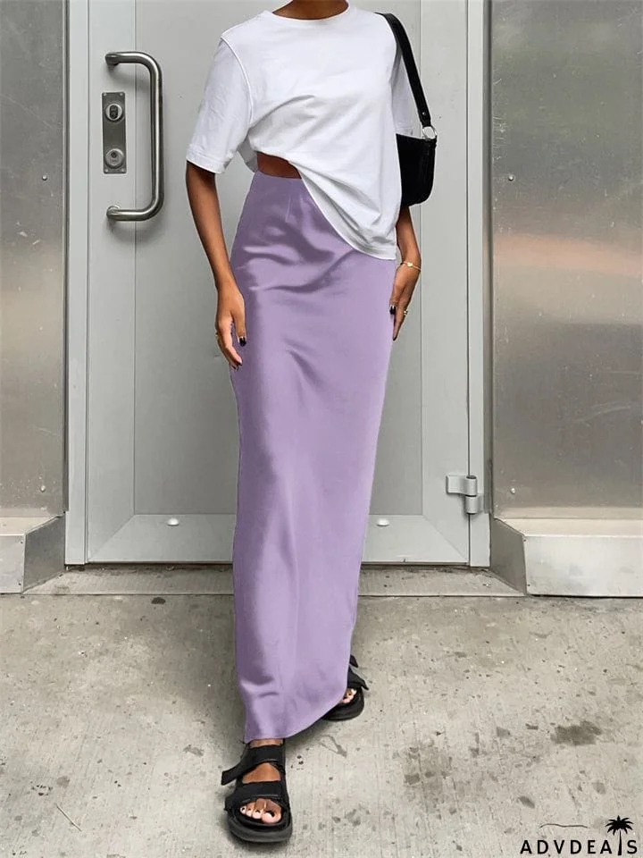 Sleek French Style High-waisted Maxi Skirts for Women