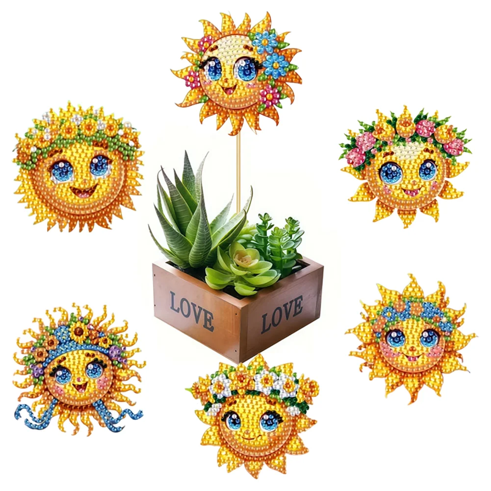 6Pcs DIY Stakes Diamond Painting Kits Diamond Art Kits for Adults (Smiling Sun)