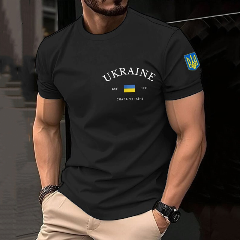 Comstylish Men's Ukraine Print Round Neck Short Sleeve T-shirt