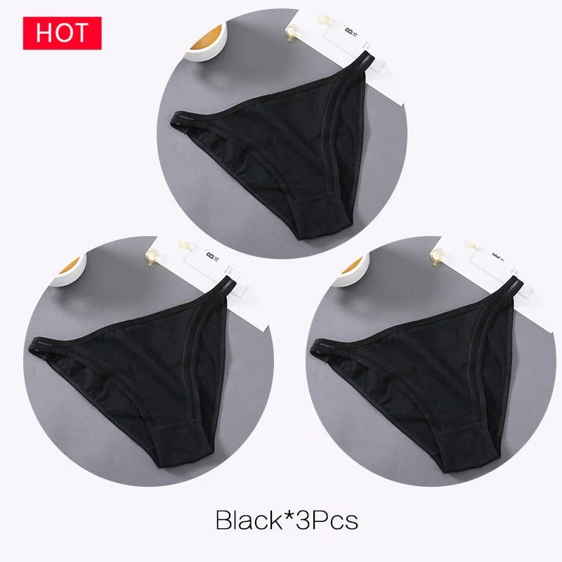 FINETOO M-2XL Bow Cotton Panties 3Pcs/set Women Briefs Girls Plus Size Underpants Low-rise Hollow Underwear Female Lingerie 2021