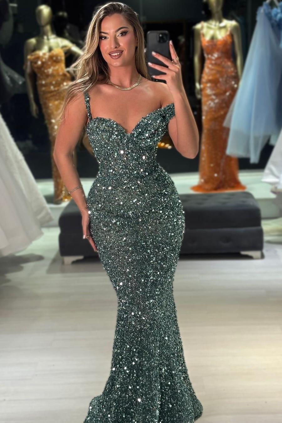 Sequins Glamorous Sleeveless Sweetheart Mermaid Slim Prom Dress | MS0108 