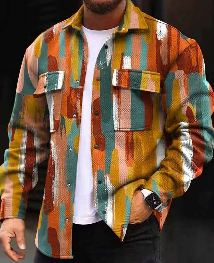 Fashion Colorblock Chest Pocket Single Breasted Long Sleeve Jacket 