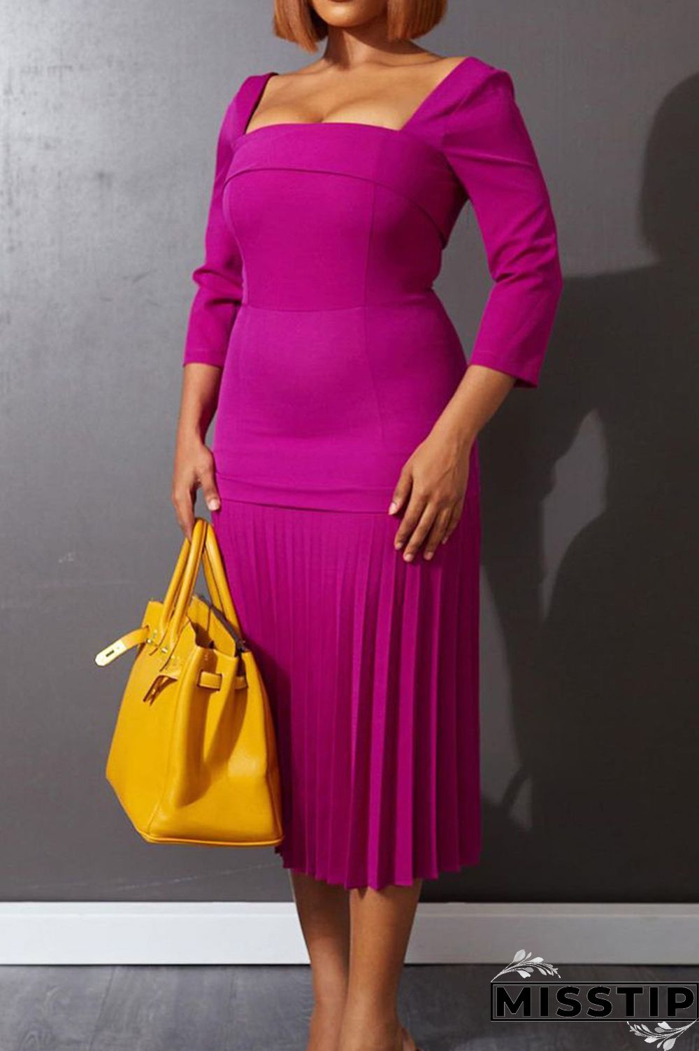 Green Fashion Casual Solid Patchwork Square Collar Pleated Dresses