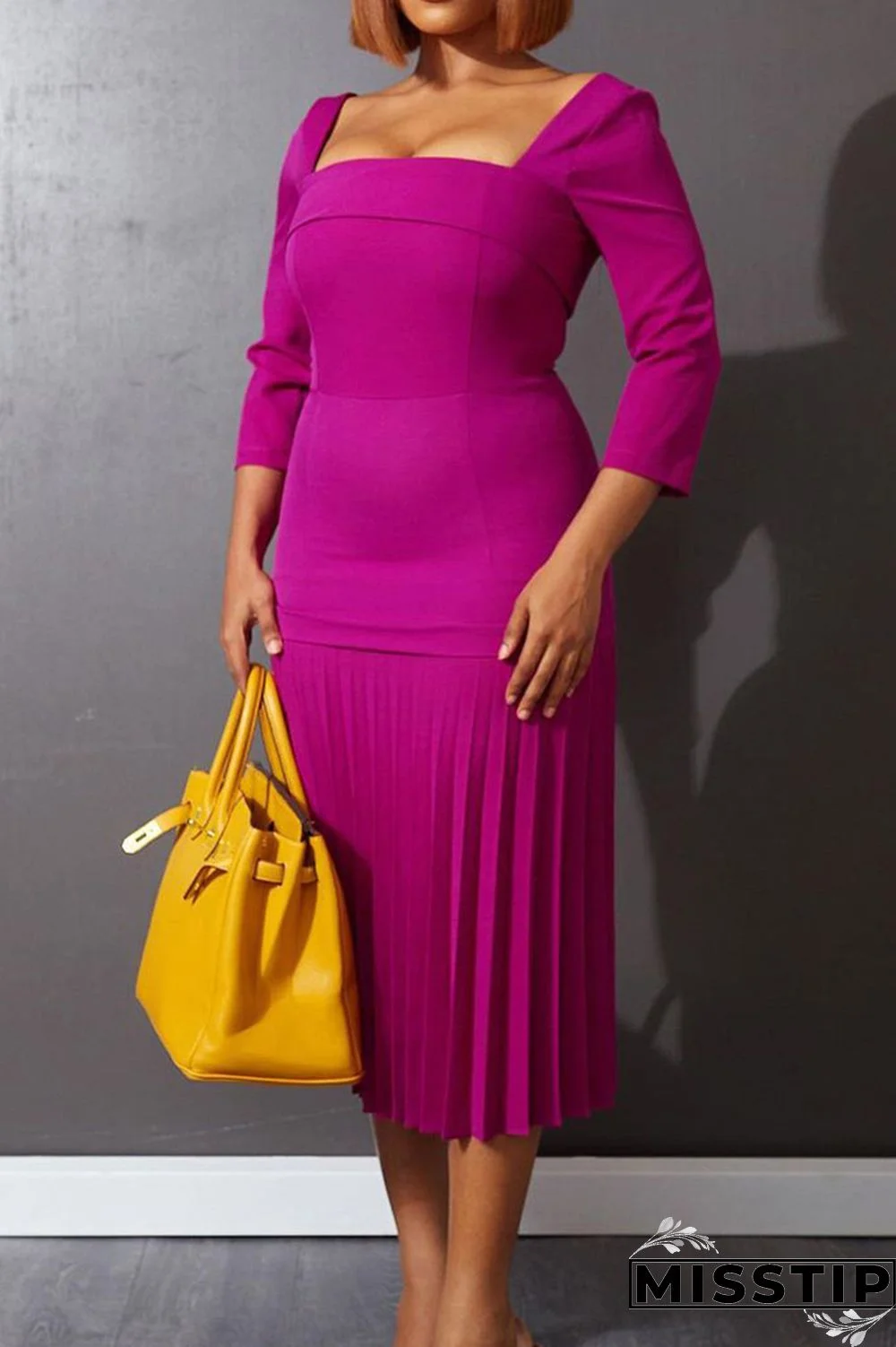 Green Fashion Casual Solid Patchwork Square Collar Pleated Dresses