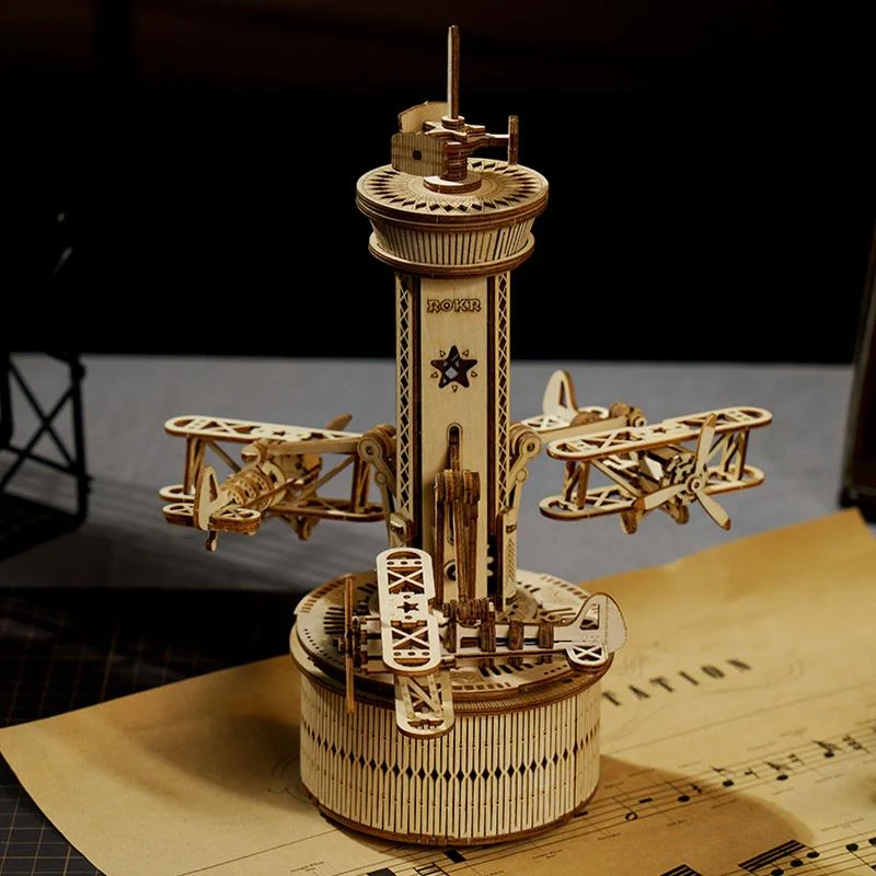  Airplane Control Tower Mechanical Music Box AMK41、、sdecorshop