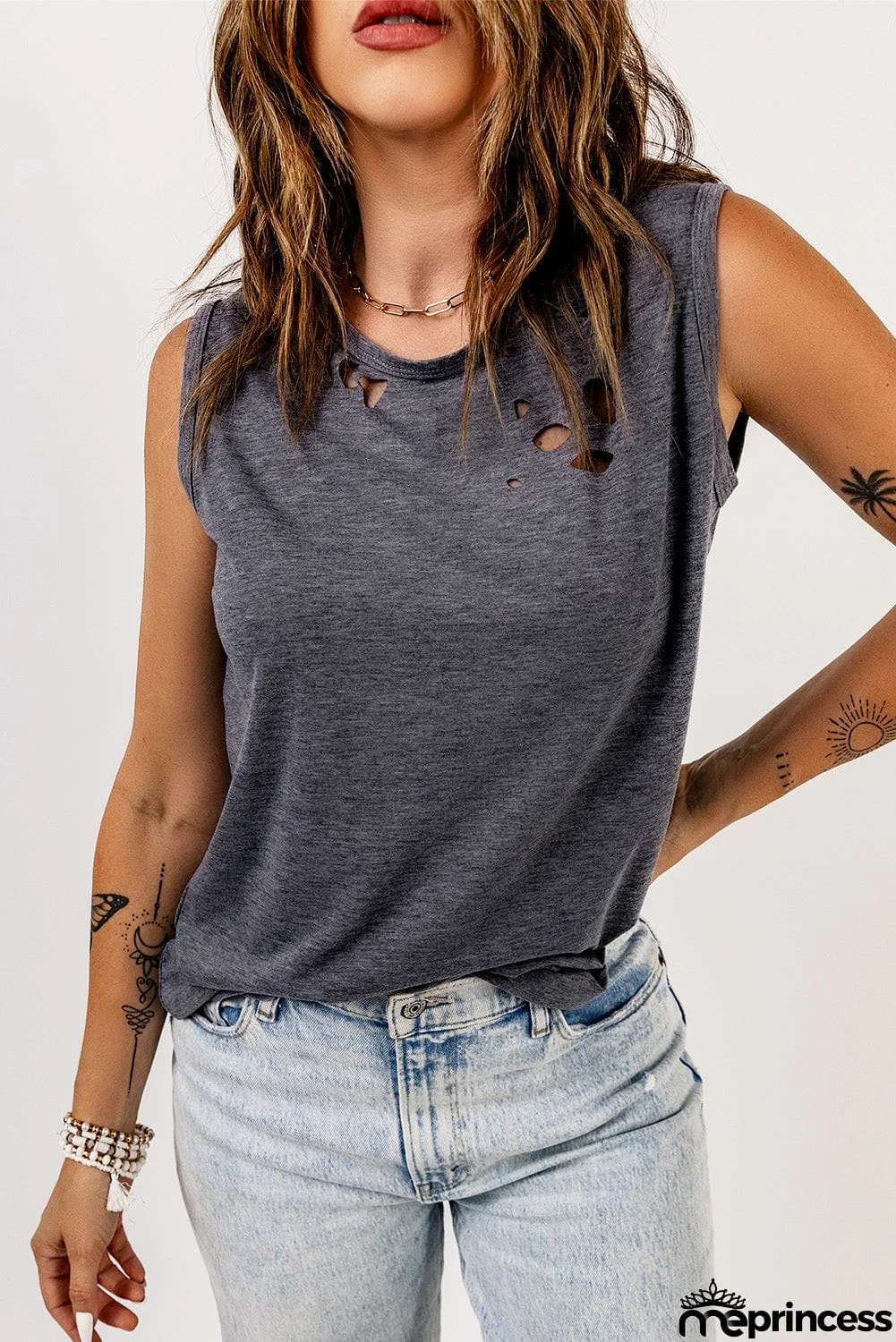 Distressed Round Neck Tank